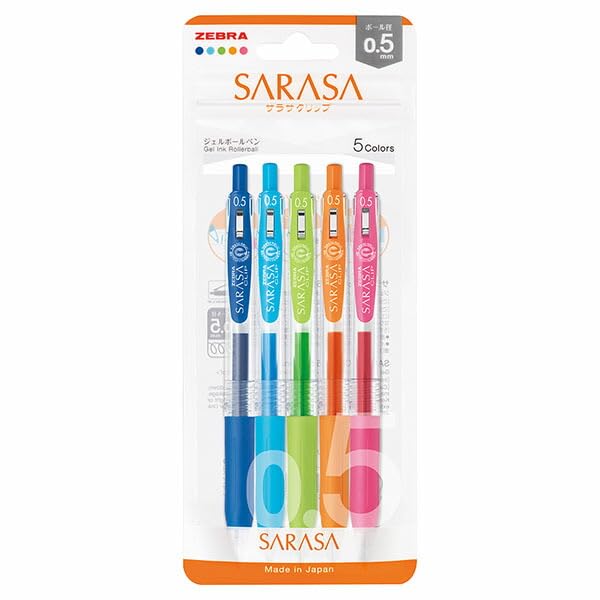 Sarasa Clip Retractable Gel Pens - Colour Set of 5 • Zebra • TACTO