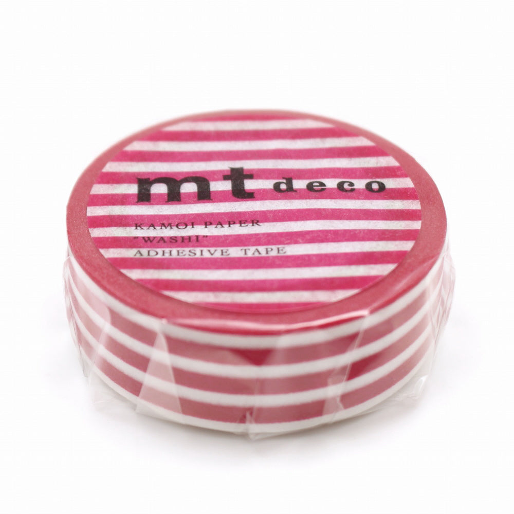 15mm Roll of Tape - Striped Border - Raspberry Red