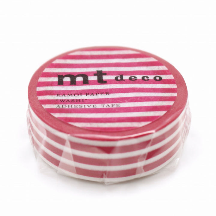 15mm Roll of Tape - Striped Border - Raspberry Red