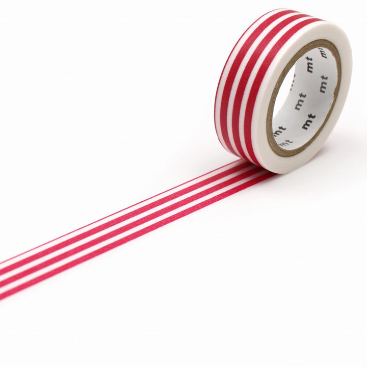 15mm Roll of Tape - Striped Border - Raspberry Red