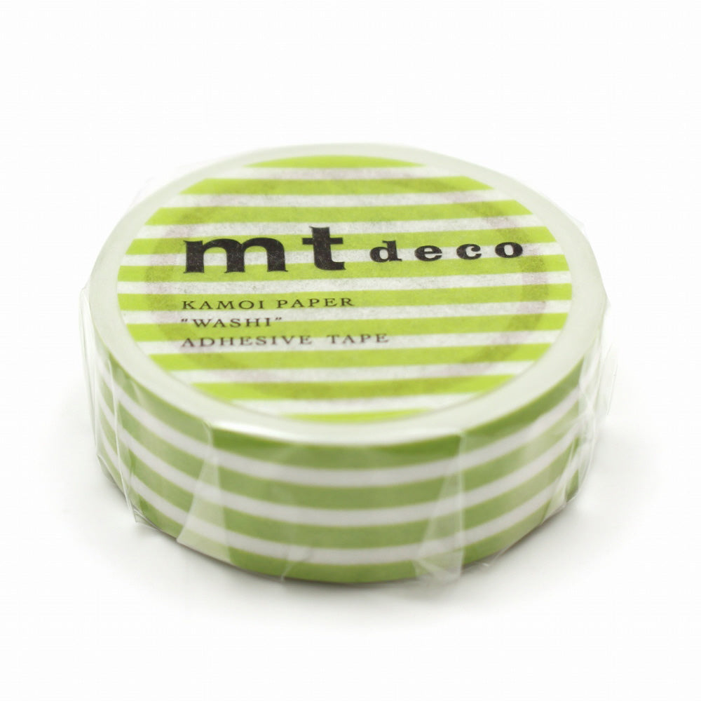 15mm Roll of Tape - Striped Border - Kiwi Green
