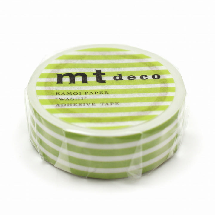 15mm Roll of Tape - Striped Border - Kiwi Green