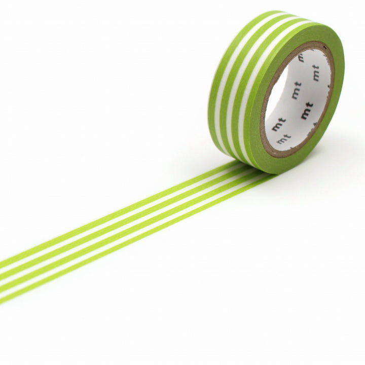 15mm Roll of Tape - Striped Border - Kiwi Green