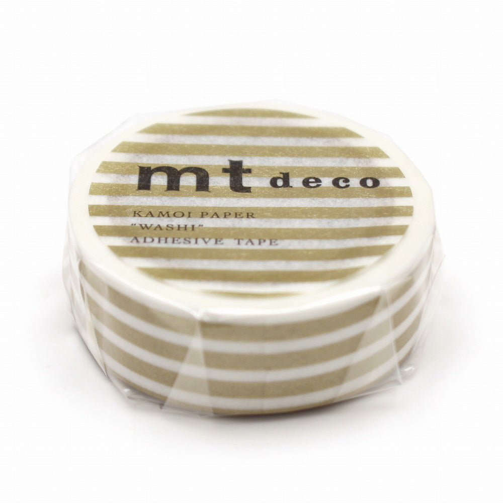 15mm Roll of Tape - Striped Border - Gold