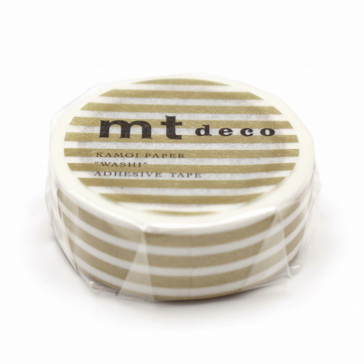 15mm Roll of Tape - Striped Border - Gold