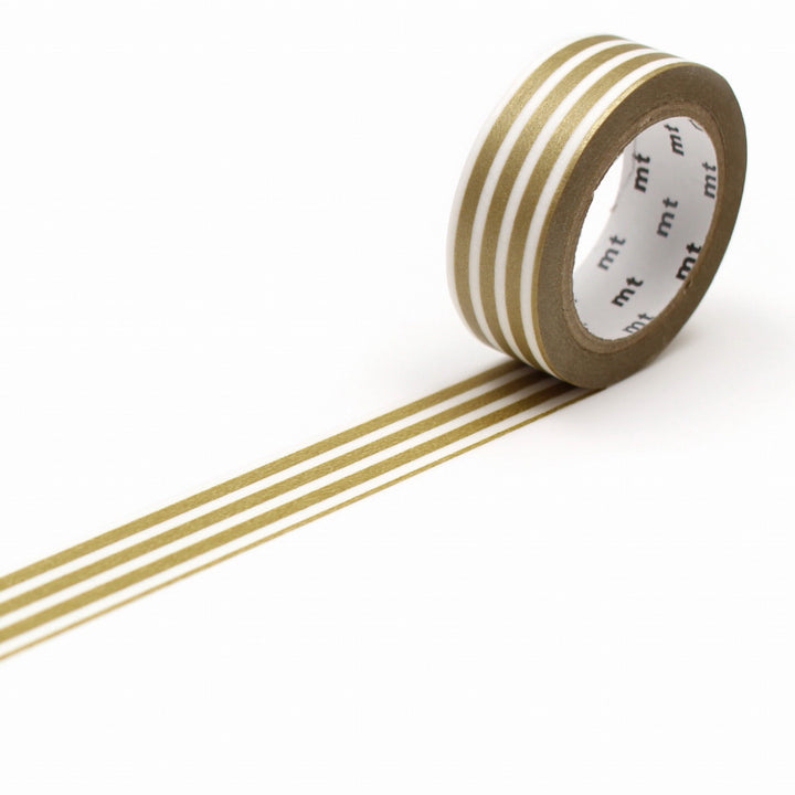 15mm Roll of Tape - Striped Border - Gold