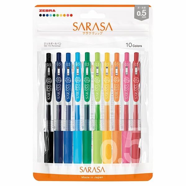 SARA Sarasa Clip Retractable Gel Pens - Set of 10 • Zebra • TACTO