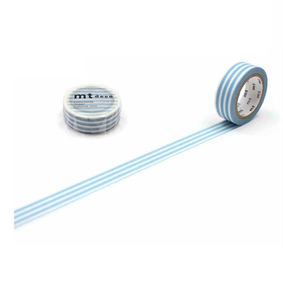 15mm Roll of Tape - Striped Border - Ice Blue