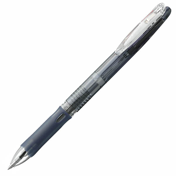 The Zebra Clip-on Slim 3 Colour Multi Pen features a black gel ink, clear and gray barrel, metal tip, and transparent clip—ideal for those who want a versatile multi-ink pen.