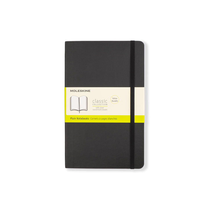 Classic Soft Cover Large Notebook Set of 2 - Black - Plain