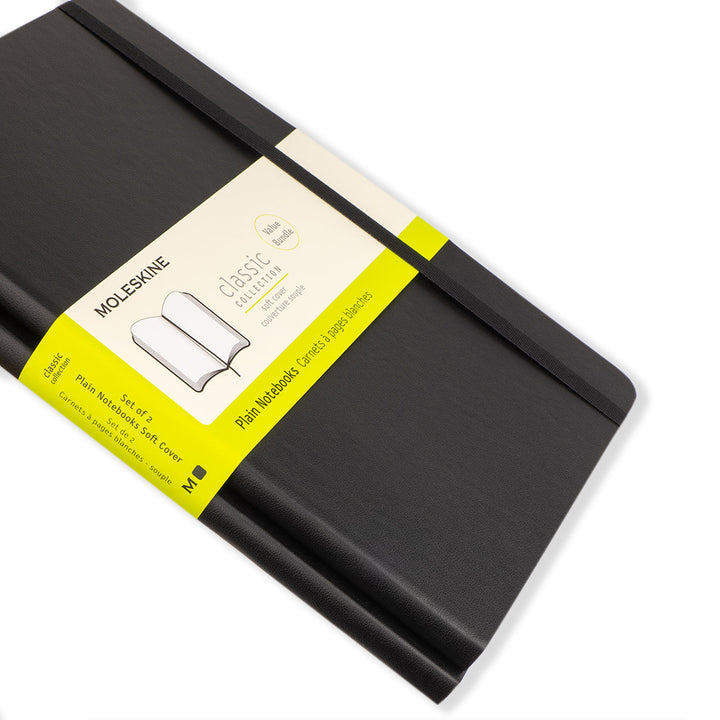 Classic Soft Cover Large Notebook Set of 2 - Black - Plain