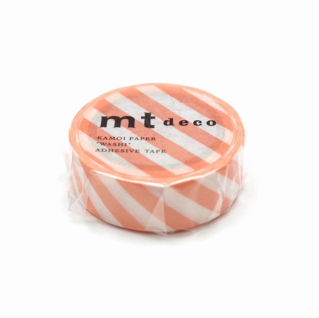 15mm Roll of Tape - Stripes - Salmon Pink