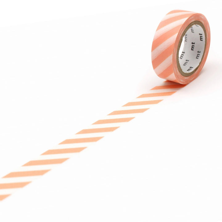 15mm Roll of Tape - Stripes - Salmon Pink