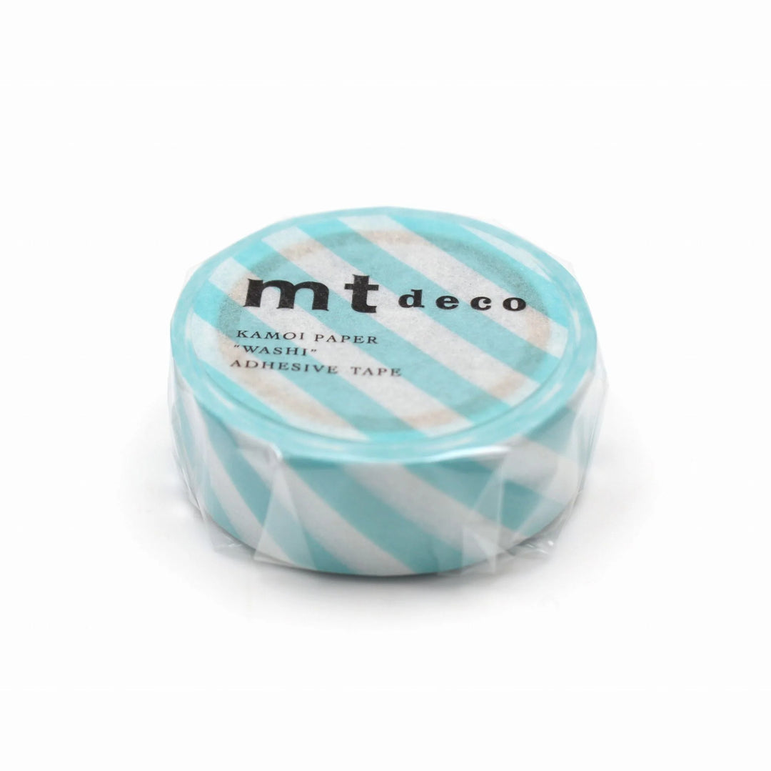 15mm Roll of Tape - Stripes - Mint Blue