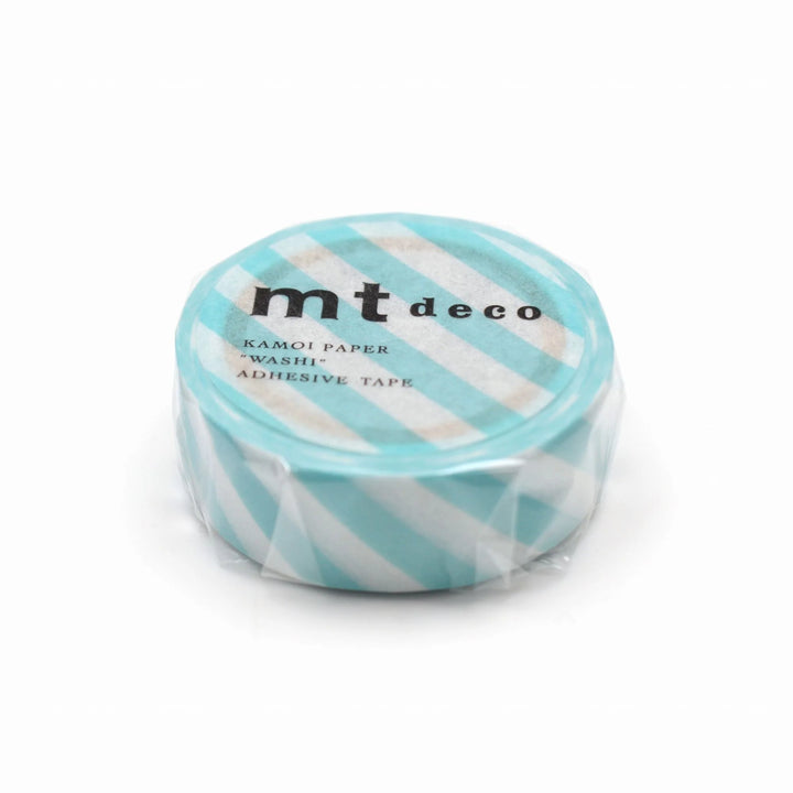 15mm Roll of Tape - Stripes - Mint Blue