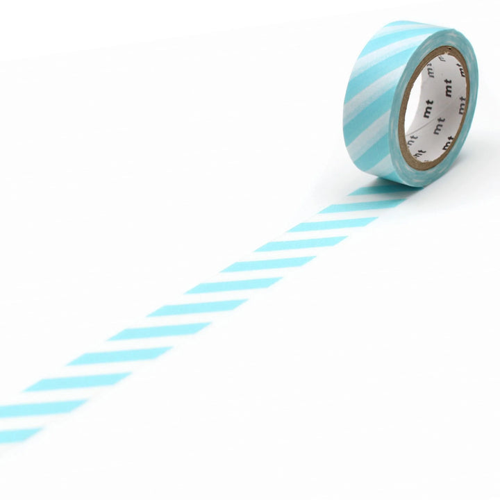 15mm Roll of Tape - Stripes - Mint Blue