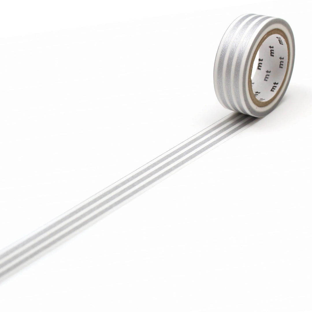 15mm Roll of Tape - Striped Border - Silver