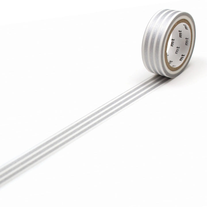 15mm Roll of Tape - Striped Border - Silver