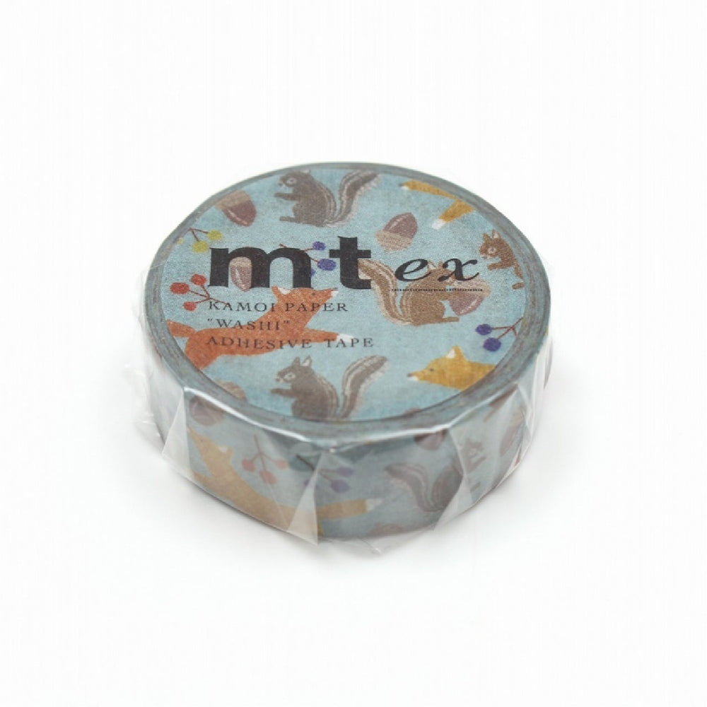 Decorative tape with floral pattern and 'mt ex' branding on a white background