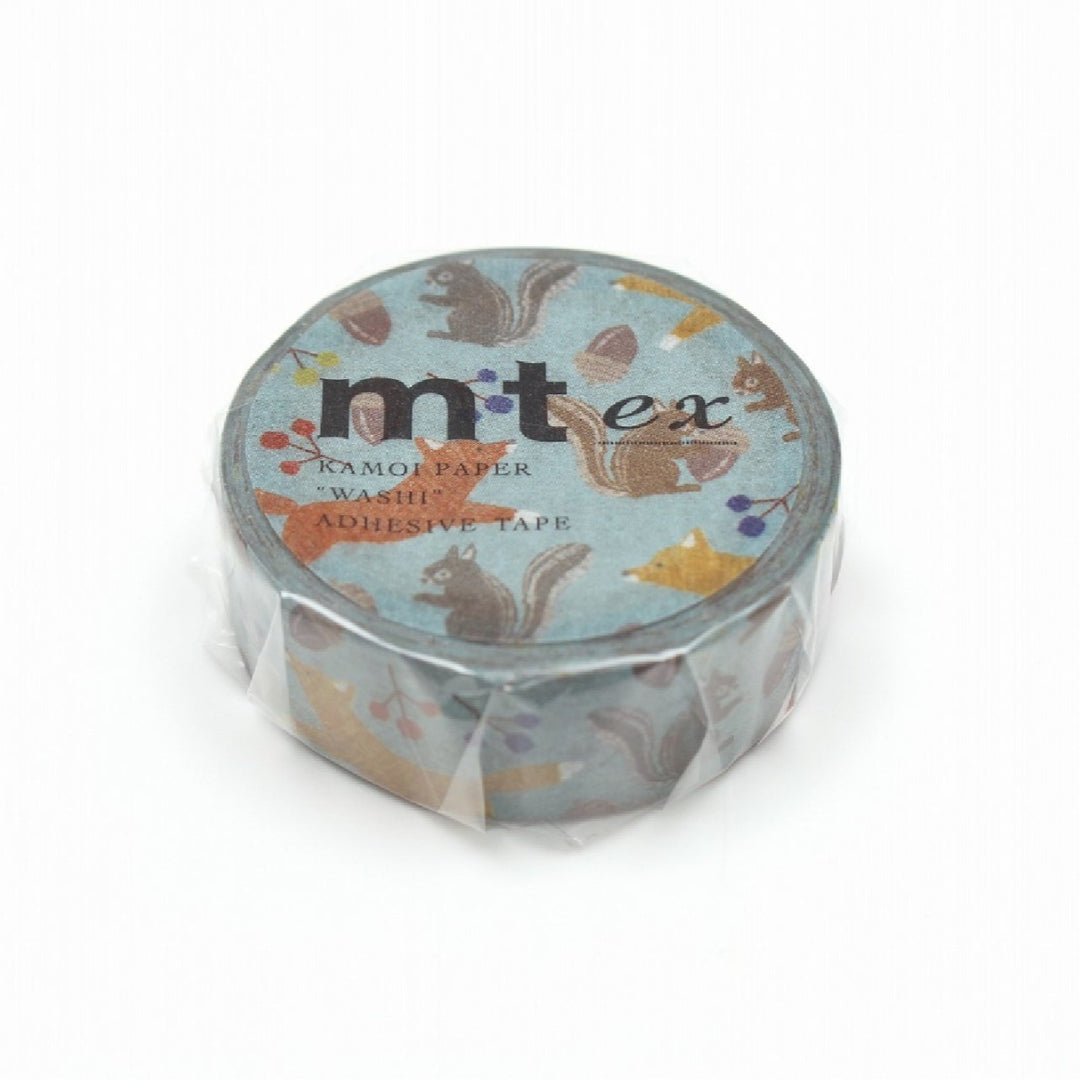 Decorative tape with floral pattern and 'mt ex' branding on a white background
