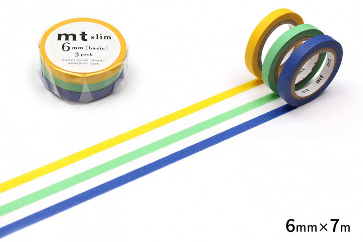 6mm Slim Tape - Set of 3 - Yellow / Green / Blue