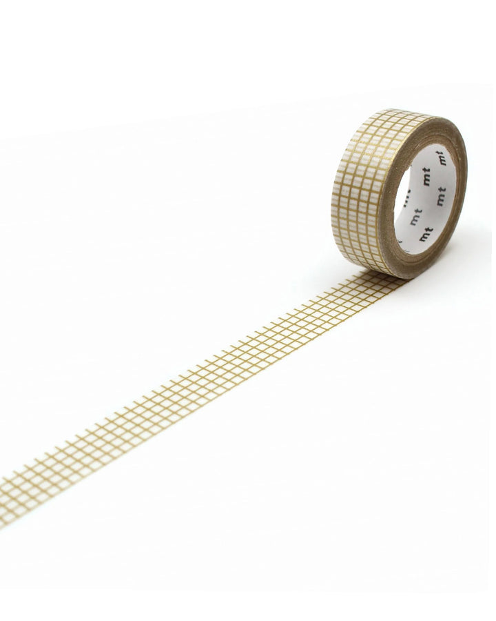 15mm Roll of Tape - Grid - Gold