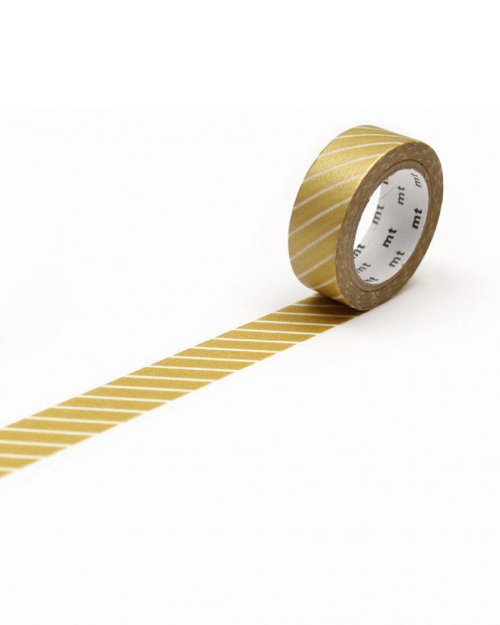 15mm Roll of Tape - Thick Stripes - Gold
