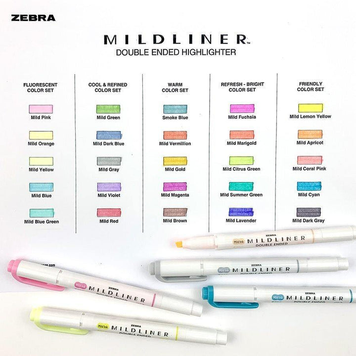 Mildliner Highlighter Markers Set of 5 - Light Fluorescent - tactile sensibility