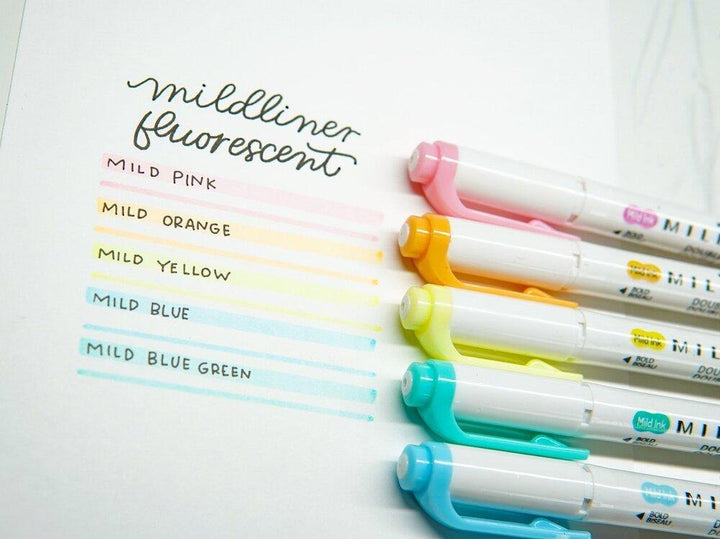 Mildliner Highlighter Markers Set of 5 - Light Fluorescent - tactile sensibility