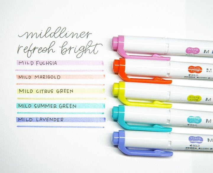 Mildliner Highlighter Markers Set of 5 - Refresh Bright - tactile sensibility