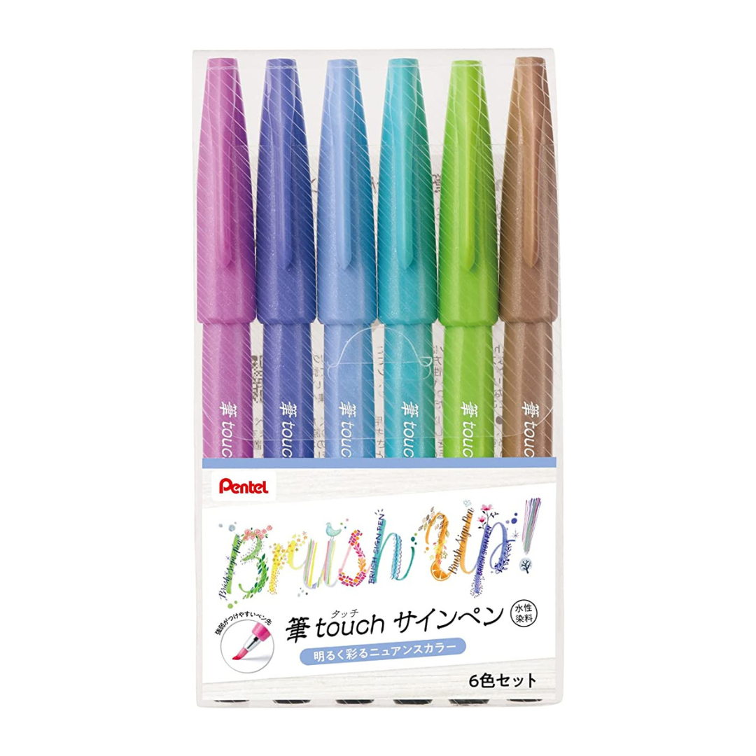 Pentel Touch Brush Sign Pen Set of 12 Original Colours