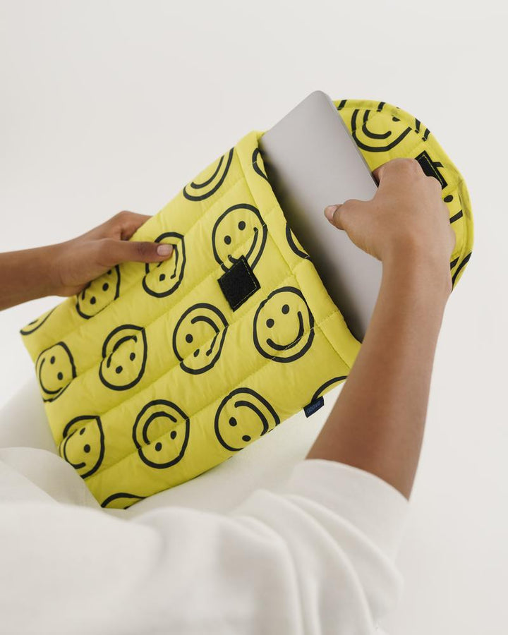 Puffy Laptop Sleeve 13" Case - Yellow Happy