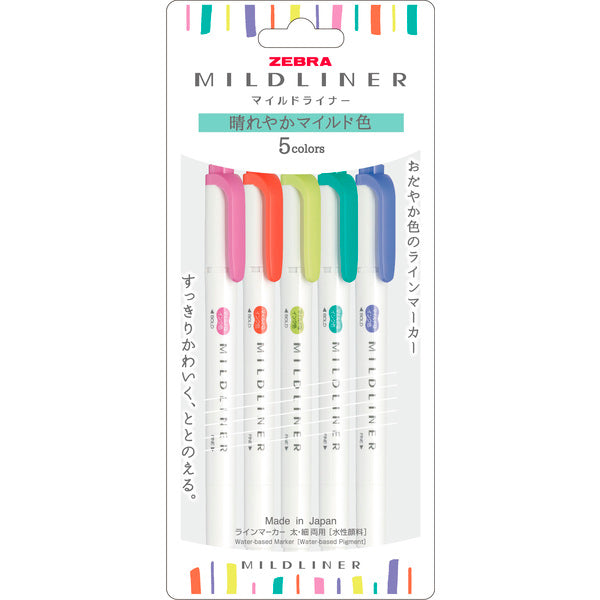 Zebra Mildliner Double Ended Brush Pens - Set of 5, Refresh Colors 