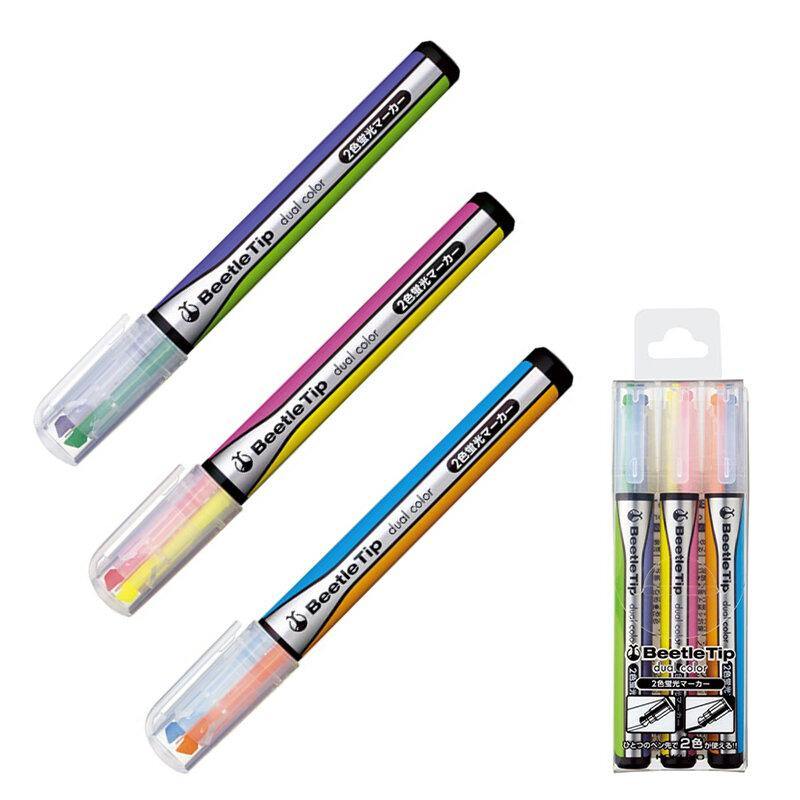 Kokuyo Beetle Tip Dual Color Highlighter - 3 Color Set