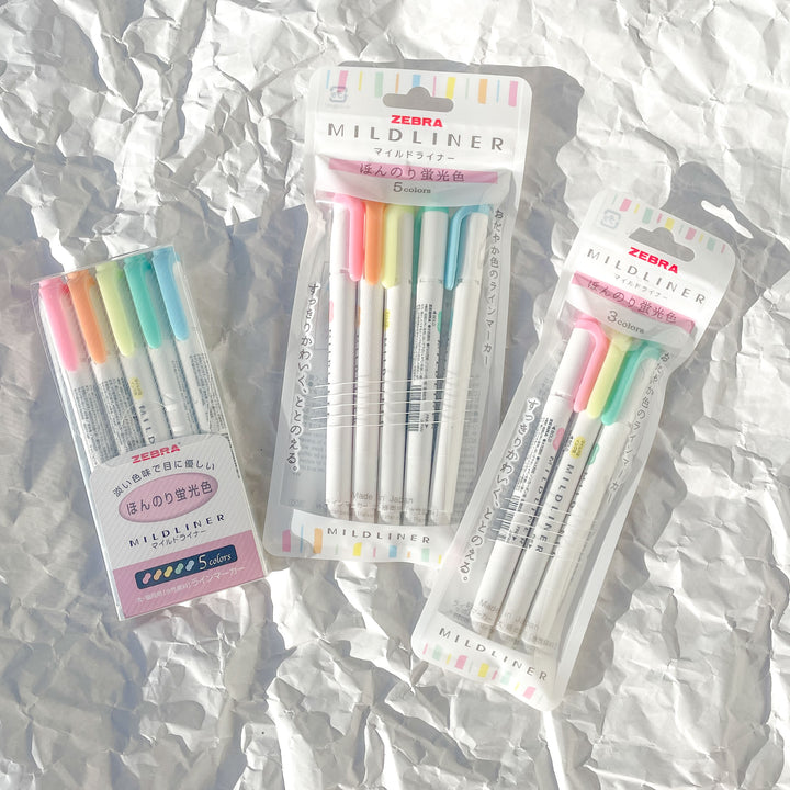 Mildliner Highlighter Markers - Set of 3 or 5 - Light Fluorescent