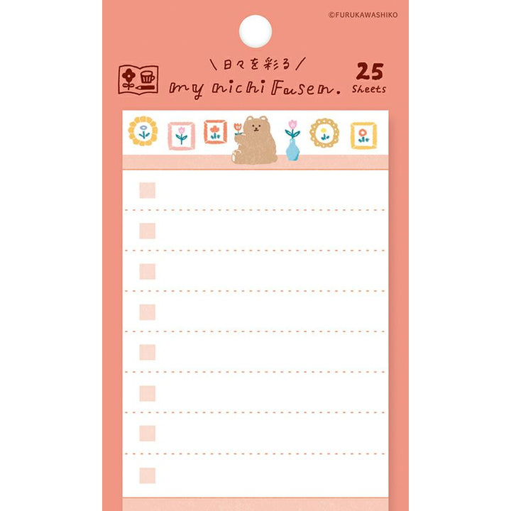 Sticky Notes Vertical - Checklist with Bear and Flowers