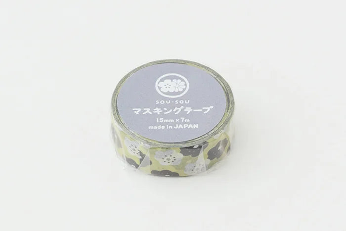 x SOU SOU - 15mm Roll of Tape - Smile Flowers - Green