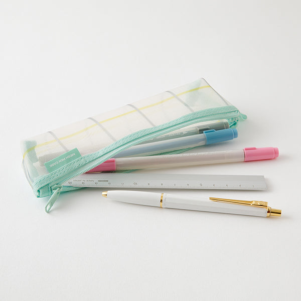 Mesh Pencil Case Pouch - Small - Checkered Green