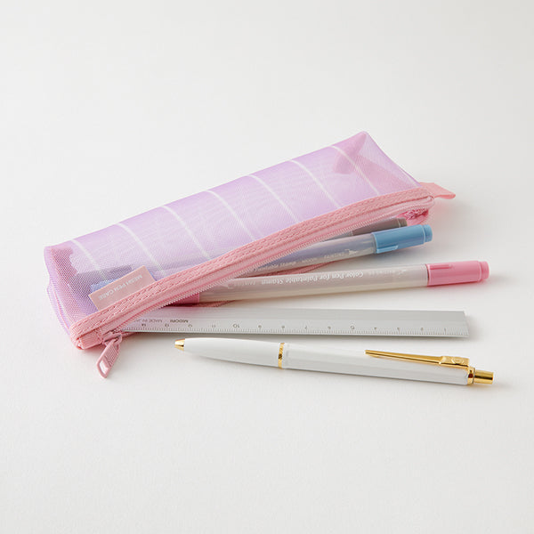 Mesh Pencil Case Pouch - Small - Striped Purple