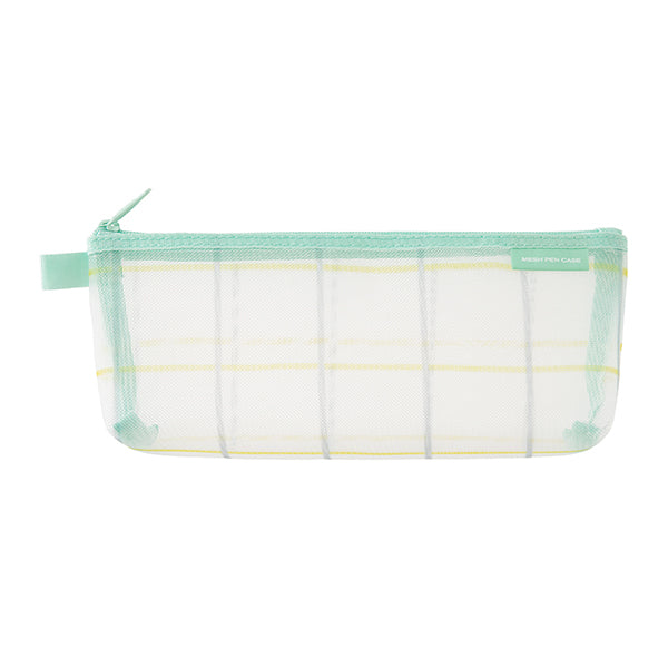 Mesh Pencil Case Pouch w/ Gusset - Checkered Green