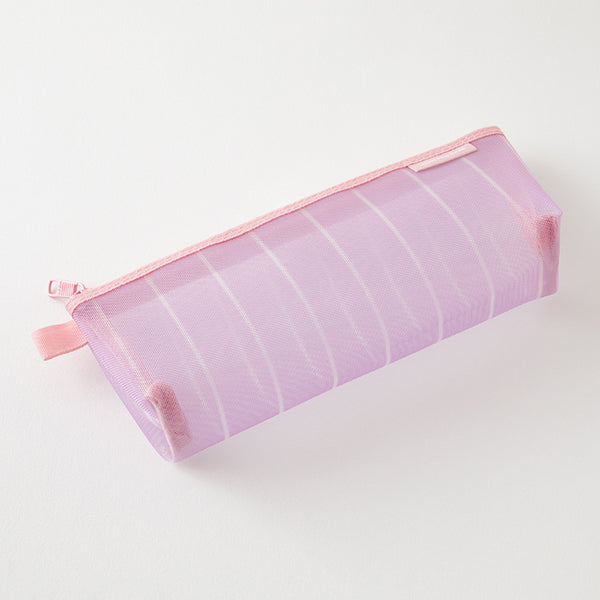 Mesh Pencil Case Pouch w/ Gusset - Striped Purple