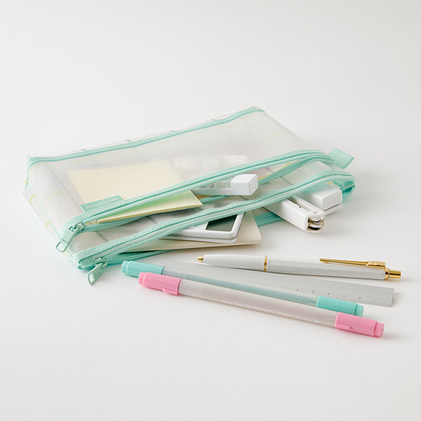 Mesh Pencil Case Pouch - Medium - Checkered Green