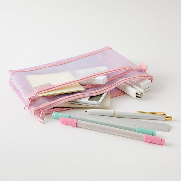 Mesh Pencil Case Pouch - Medium - Striped Purple