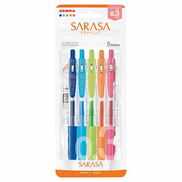 Sarasa Clip Retractable Gel Pens - Colour Set of 5 • Zebra • TACTO