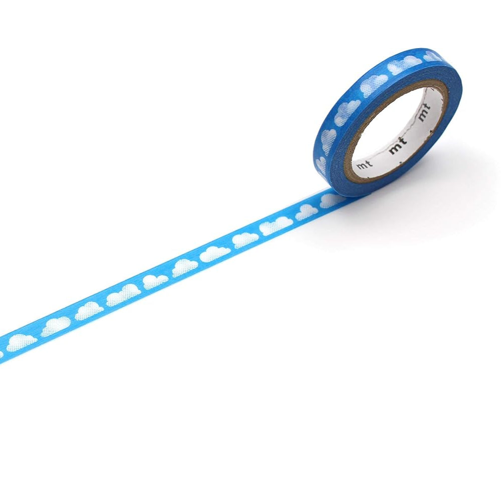 Blue tape with white cloud pattern on a white background