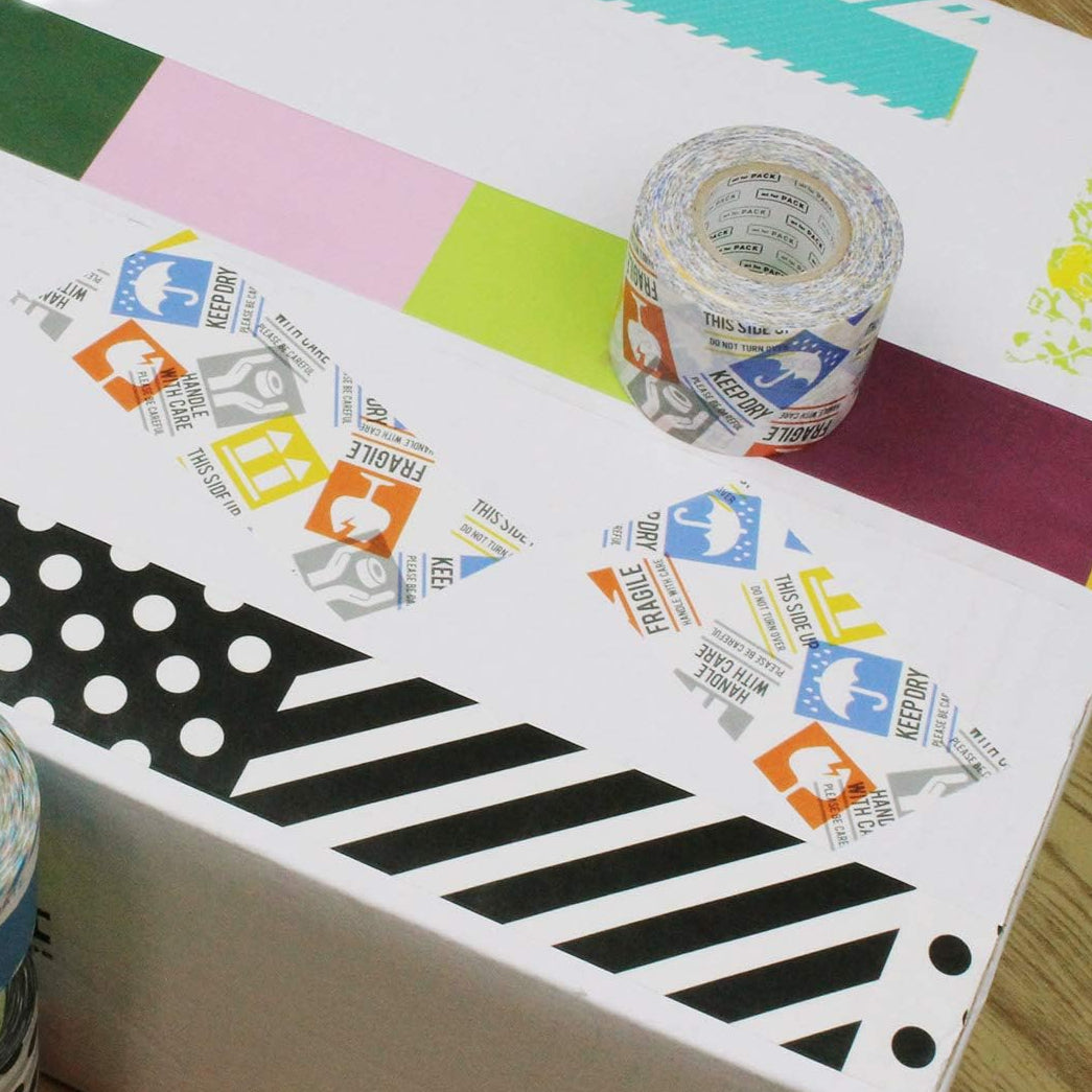 Decorative tape with colorful patterns on a box