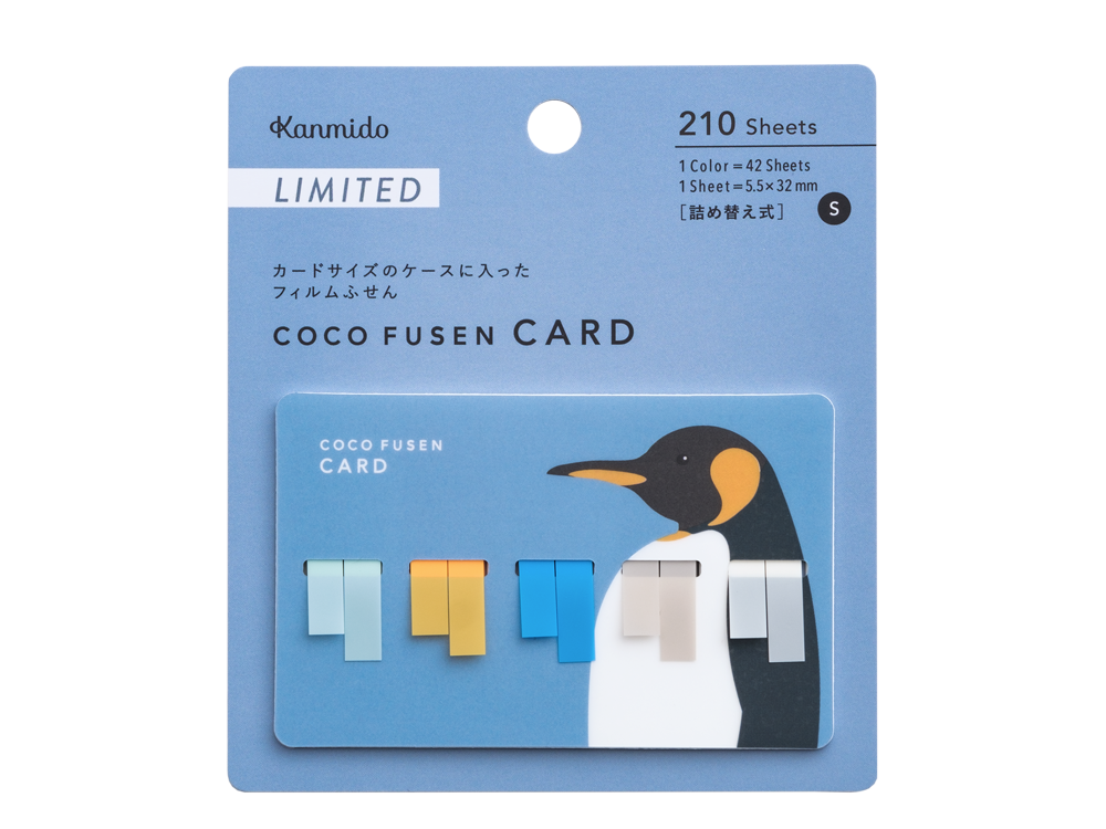 Kannido COCO FUSEN CARD packaging with a penguin illustration on a blue background
