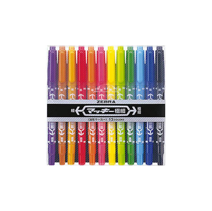 Set of colorful Zebra pens in a packaging on a white background