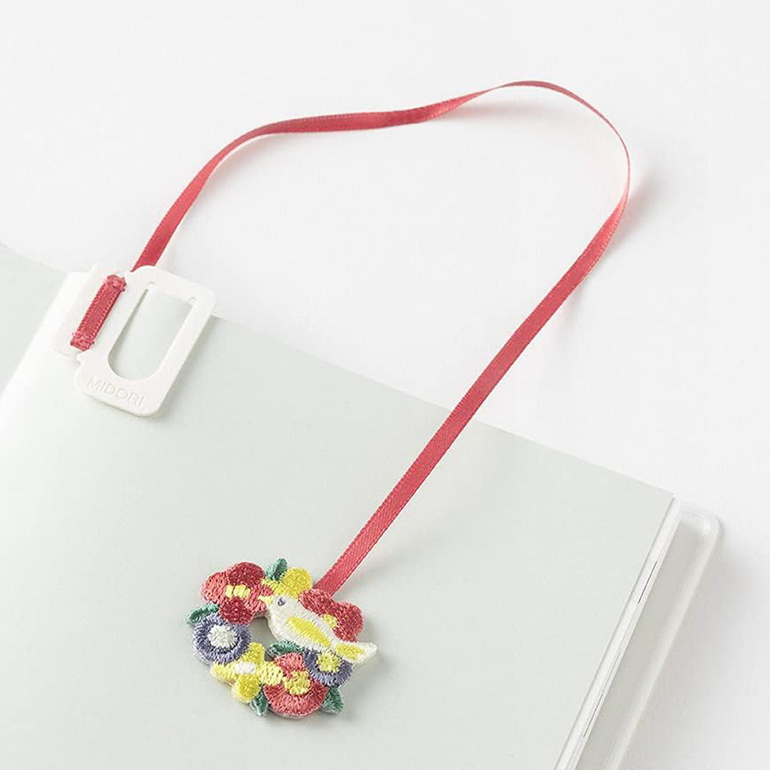 Embroidered Bookmark Ribbon - Bird with Flowers