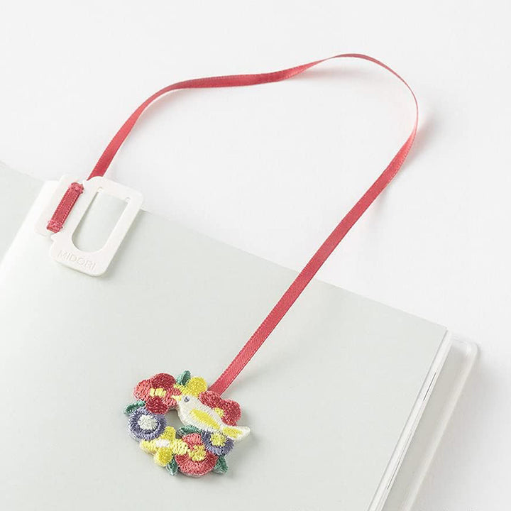 Embroidered Bookmark Ribbon - Bird with Flowers